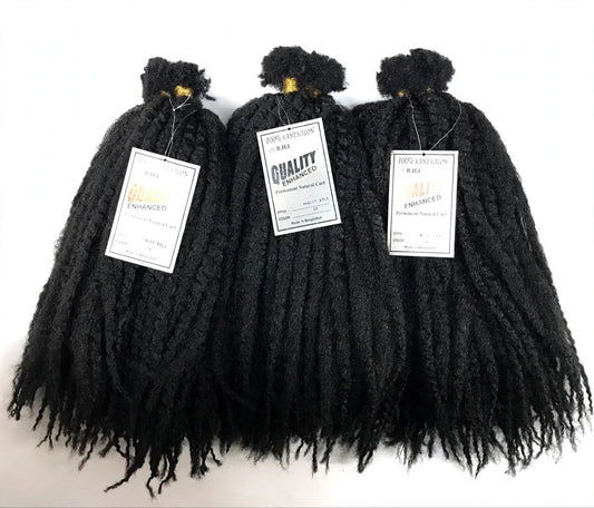 Kinky Twist braiding hair, 3-piece set, 100% Kanekalon fiber, black bundles with tags