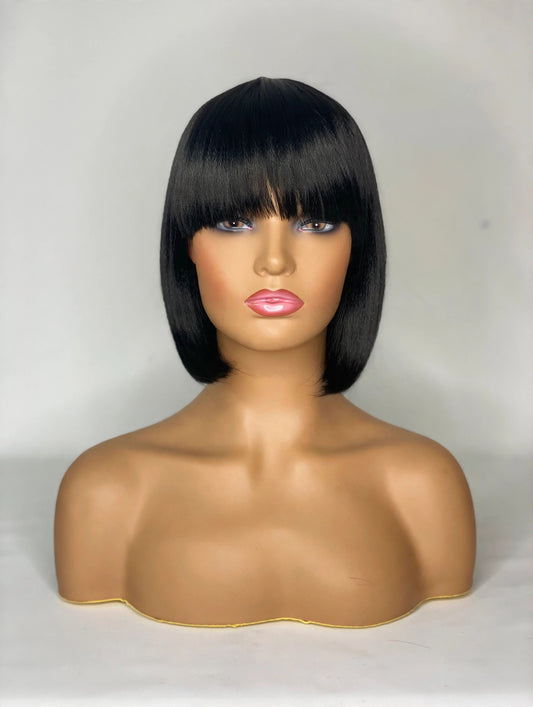 Front view - synthetic straight bob wig with blunt bangs, black