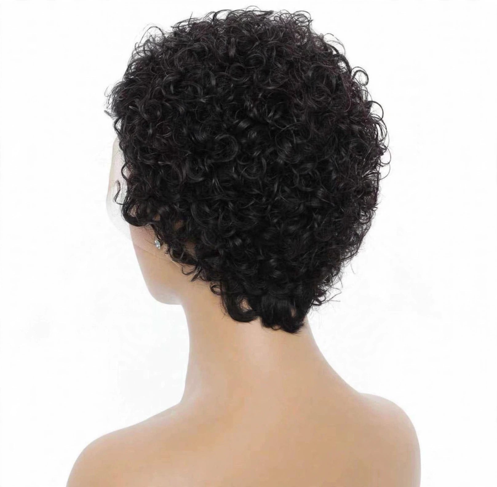 Back view - short tapered back, curly throughout