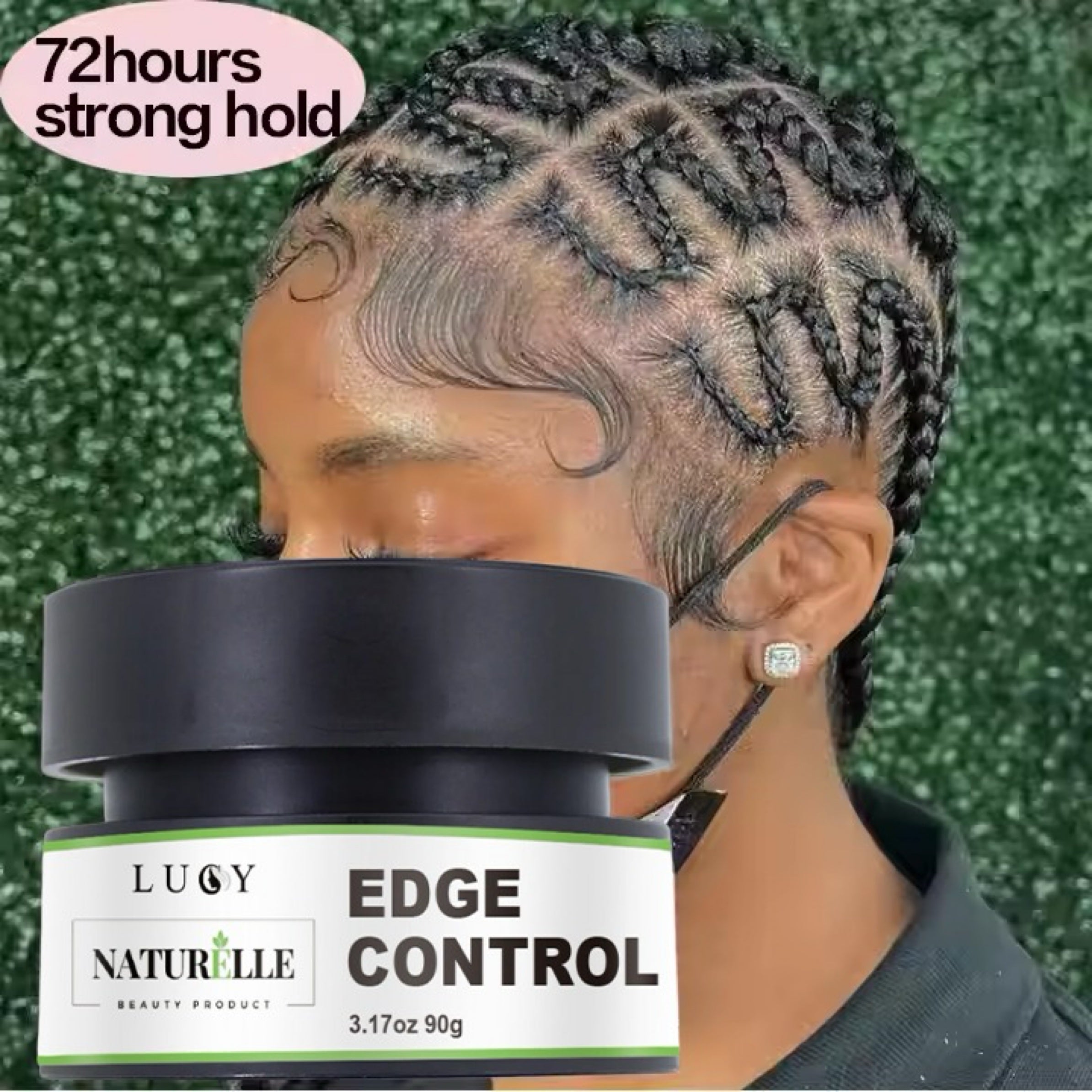LUCY Naturelle Edge Control jar with styled braids - 72 hours strong hold