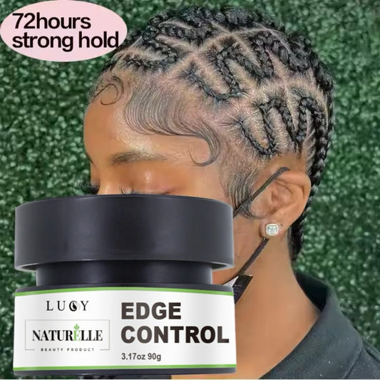 LUCY Naturelle Edge Control jar with styled braids - 72 hours strong hold