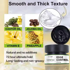 Edge Control ingredients - castor oil, jojoba oil, vitamin E - smooth thick texture